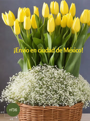 Canasta de Tulipanes: Vibrante Felicidad