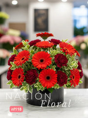 Gerberas Rojas y Claveles Vino - Elegancia