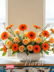 Composición de Gerberas con Rosas Cálidas
