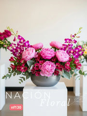 Florero con Peonías Rosas, Orquídeas y Alstroemerias | Regalo Premium