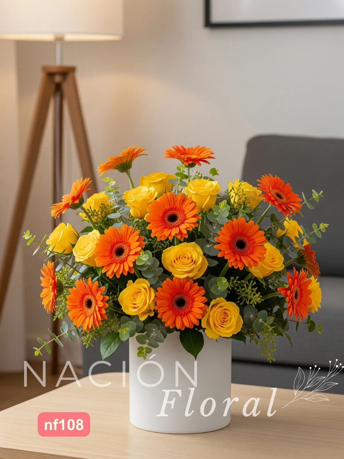 Gerberas Naranjas y Rosas Amarillas - Armonía Floral Vibrante