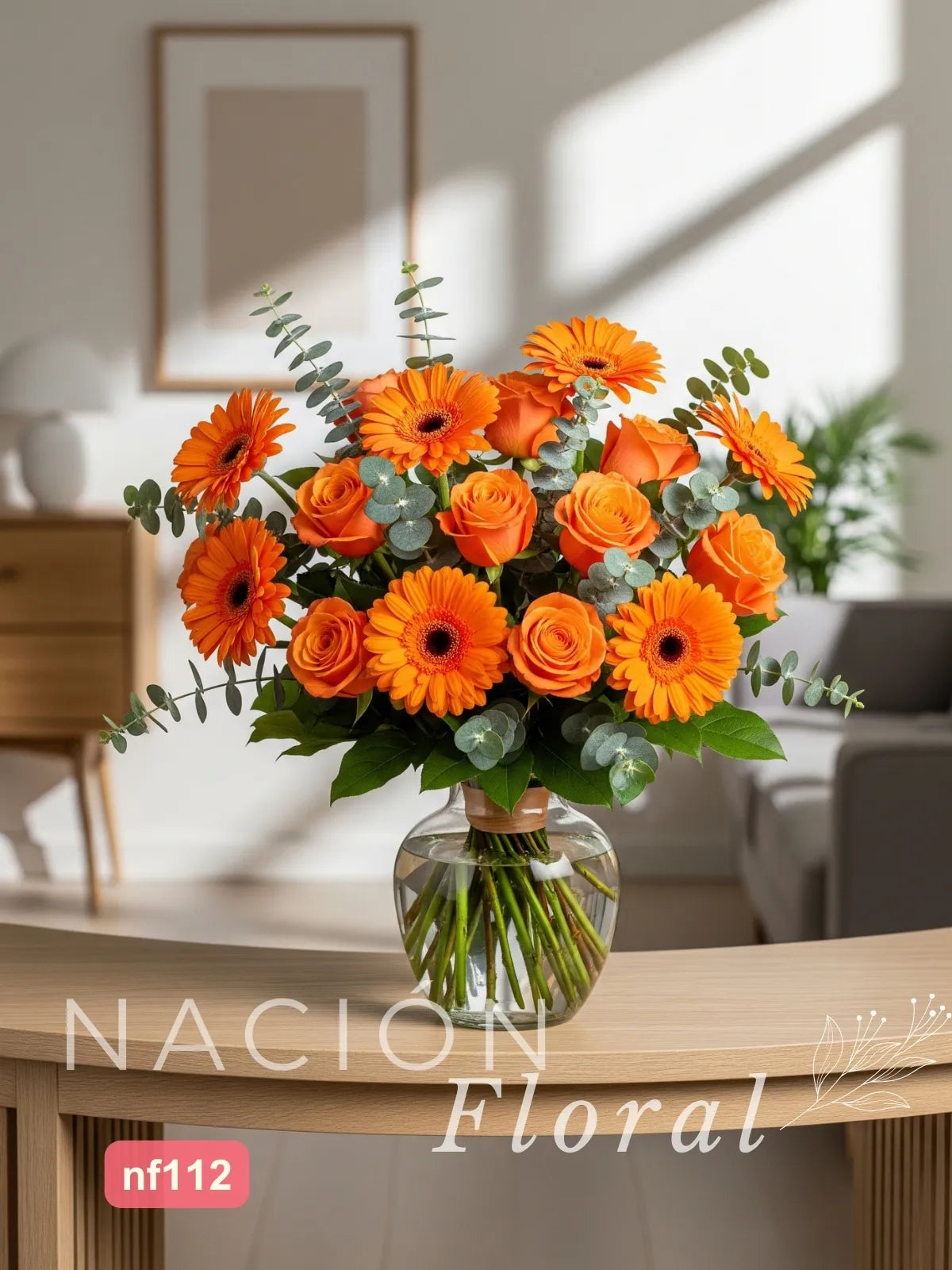 Gerberas y Rosas en Degradé Naranja Floral Fresco