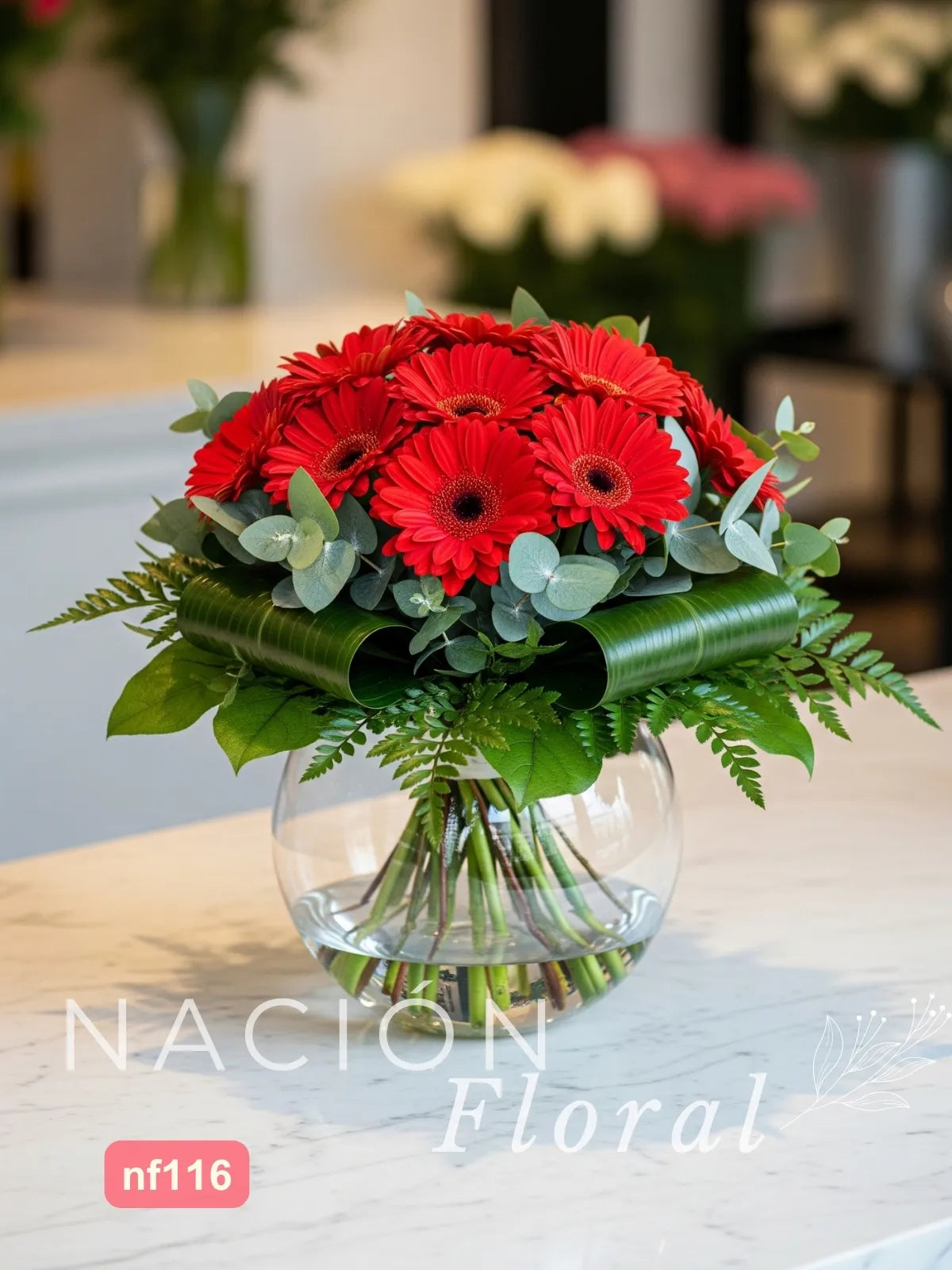 Gerberas Rojas en Esfera de Vidrio - Elegancia Minimalista