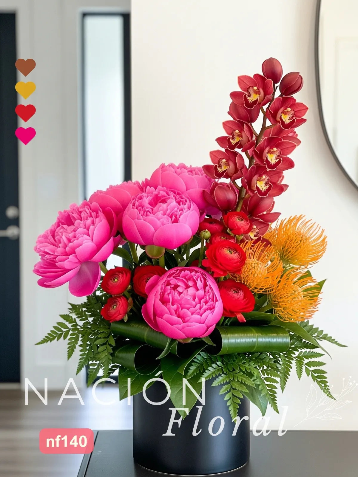 Lujo Exótico: Arreglo de Orquídeas Cymbidium, Peonías y Leucospermum