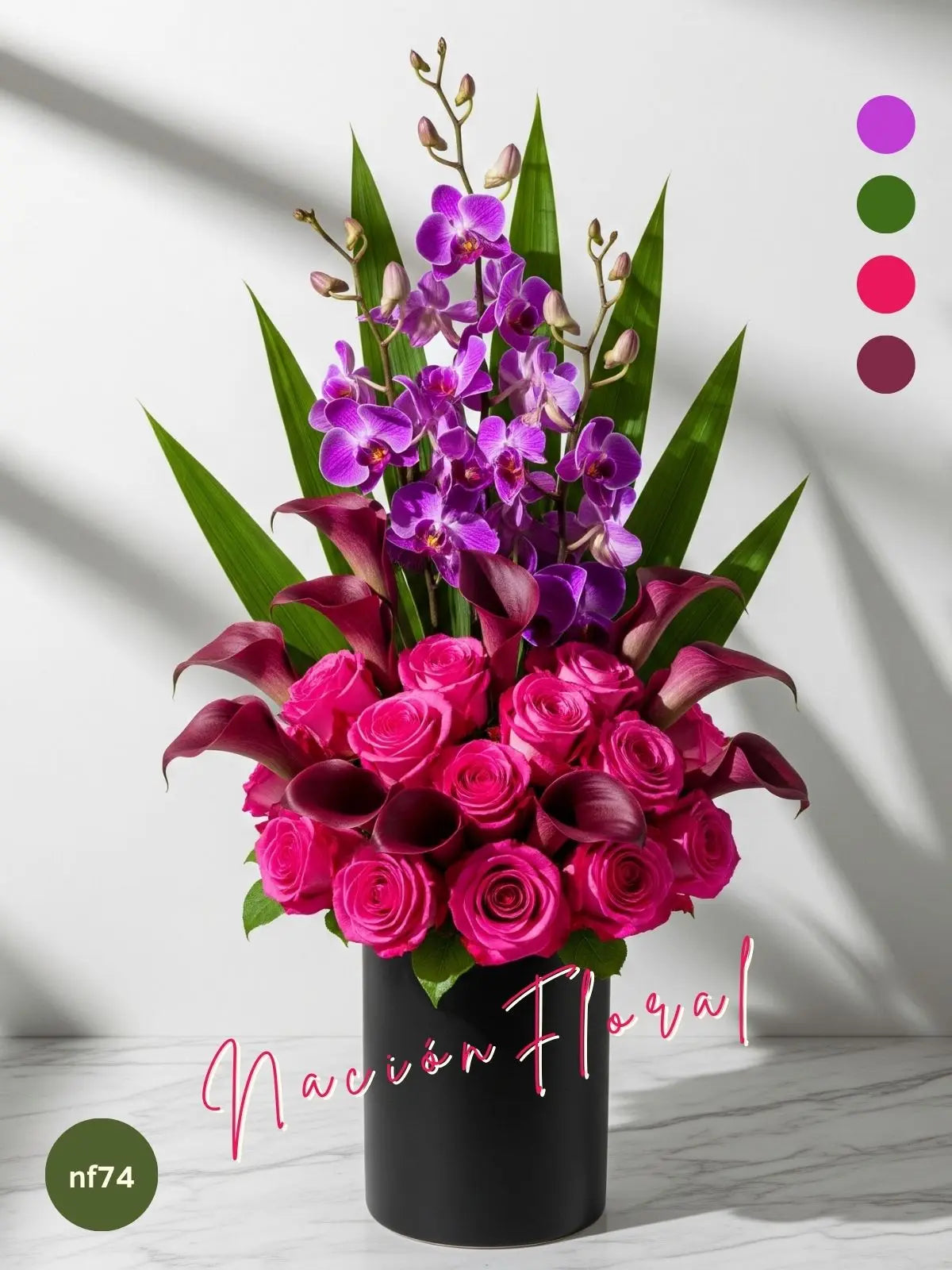 Rosas Fucsia y Orquídeas: Pasión Violeta